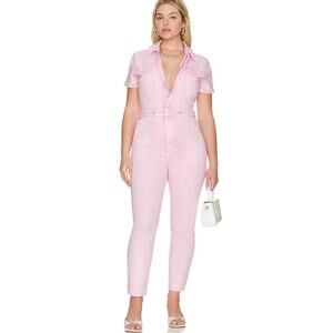 Good American Fit for Success Denim Jumpsuit in Rose Quartz Size Medium Pink NEW